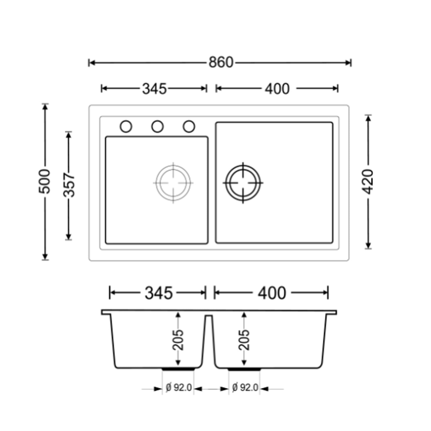 Lavello da cucina in resina con 2 vasche 86x50xH. 20,5 cm - Avena by CeramicStore | Lo specialista del tuo bagno