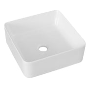 Lavabo d'appoggio quadrato in ceramica bianca senza troppo pieno cm 39