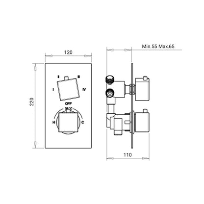 Termostatico doccia incasso squadrato 4 vie in ottone by CeramicStore | Lo specialista del tuo bagno