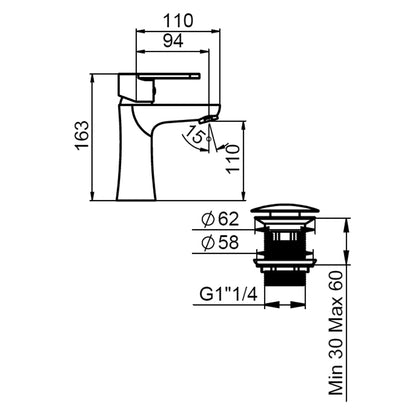 Miscelatore lavabo con piletta click clack 1''1/4 Artis collezione Indy nero opaco by CeramicStore | Lo specialista del tuo bagno