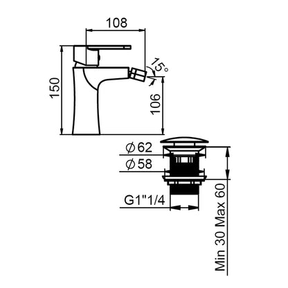 Miscelatore bidet con piletta click clack 1''1/4 Artis collezione Indy nero opaco by CeramicStore | Lo specialista del tuo bagno