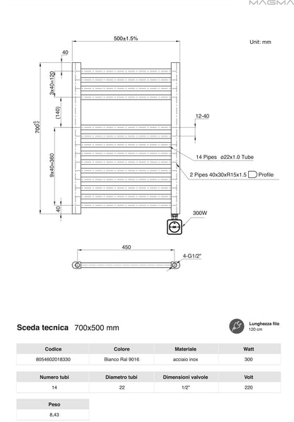 Termoarredo scaldasalviette da bagno elettrico con Termostato Digitale 700x500 con potenza di 300 Watt Collezione Vialis nuova Generazione BASSO CONSUMO by CeramicStore | Lo specialista del tuo bagno