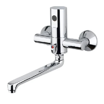 Miscelatore a fotocellula biforo a parete esterno alim. batteria 6v
