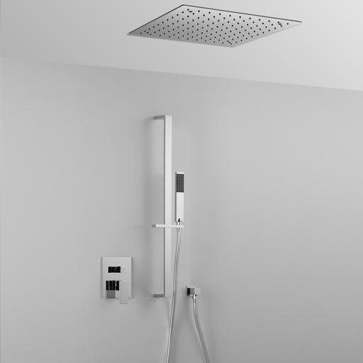 Composizione ARES con soffione a soffitto quadrato, saliscendi e miscelatore 2 vie by CeramicStore | Lo specialista del tuo bagno