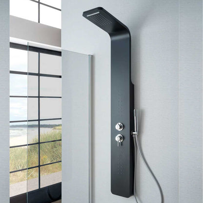 Pannello doccia idromassaggio Sassolungo in alluminio nero con cascata. Miscelatore incasso 4 vie by CeramicStore | Lo specialista del tuo bagno