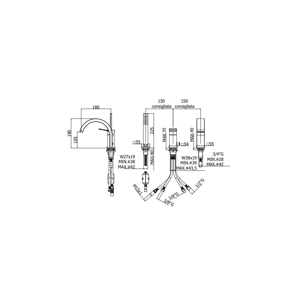 Miscelatore bordo vasca con deviatore serie Tilt modello TI040ST steel looking Paffoni by CeramicStore | Lo specialista del tuo bagno