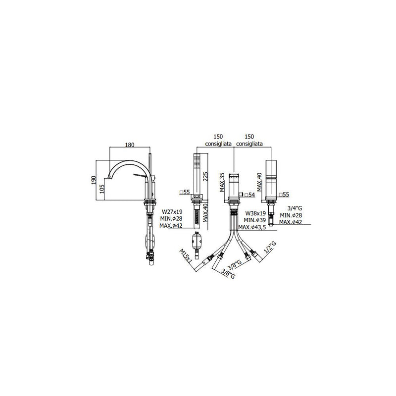 Miscelatore bordo vasca con deviatore serie Tilt modello TI040ST steel looking Paffoni by CeramicStore | Lo specialista del tuo bagno