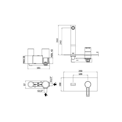 Miscelatore lavabo a parete serie Ringo modello RIN106NO colore nero opaco Paffoni by CeramicStore | Lo specialista del tuo bagno