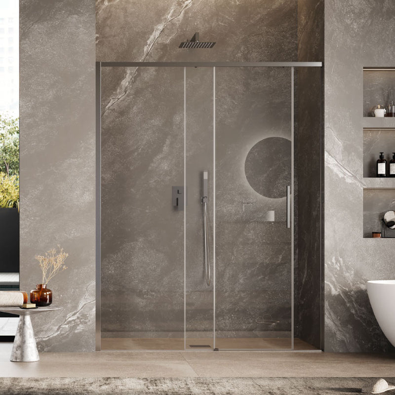 Porta doccia scorrevole per nicchia da 140 cm in cristallo da 6 mm con profilo alluminio Cromato lucido versione Sinistra by CeramicStore | Lo specialista del tuo bagno