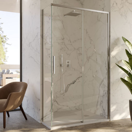 Box Doccia ad angolo 70x120 con lato fisso e porta scorrevole in cristallo 6 mm e profilo Cromo brillante Versione Destra by CeramicStore | Lo specialista del tuo bagno