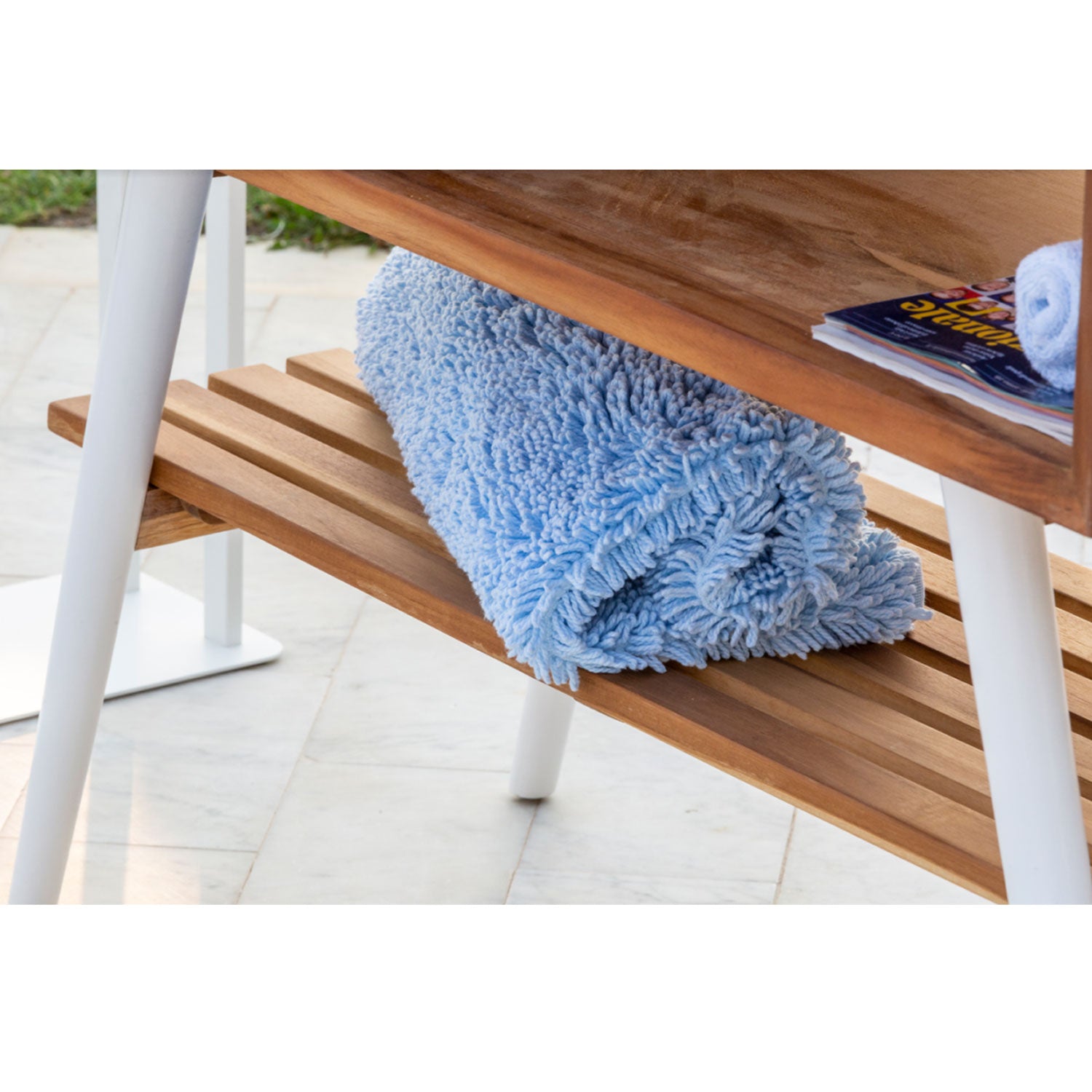 Consolle da bagno in Teak naturale 100cm serie Feelgood Small Cipi con un cassetto - frontale bianco by CeramicStore | Lo specialista del tuo bagno