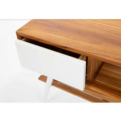 Consolle da bagno in Teak naturale 100cm serie Feelgood Small Cipi con un cassetto - frontale bianco by CeramicStore | Lo specialista del tuo bagno