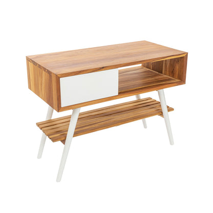 Consolle da bagno in Teak naturale 100cm serie Feelgood Small Cipi con un cassetto - frontale bianco by CeramicStore | Lo specialista del tuo bagno