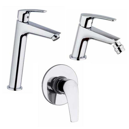 Set di Rubinetti per lavabo Alto, Bidet e Doccia cromato con Piletta e Saltello collezione Hike di Argo Rubinetterie by CeramicStore | Lo specialista del tuo bagno