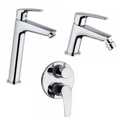 Set di Rubinetti per Doccia a 2 vie, lavabo Alto, Bidet cromato con Piletta e Saltello collezione Hike di Argo Rubinetterie by CeramicStore | Lo specialista del tuo bagno