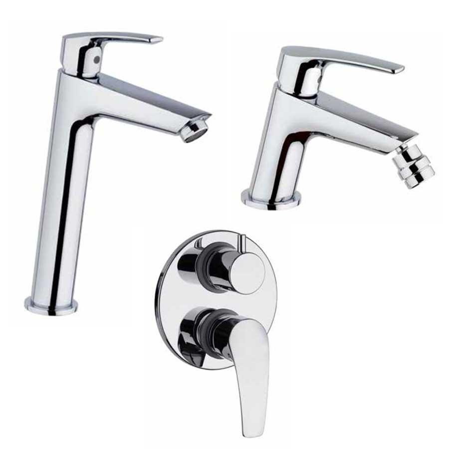 Set di Rubinetti per Doccia a 2 vie, lavabo Alto, Bidet cromato con Piletta e Saltello collezione Hike di Argo Rubinetterie by CeramicStore | Lo specialista del tuo bagno