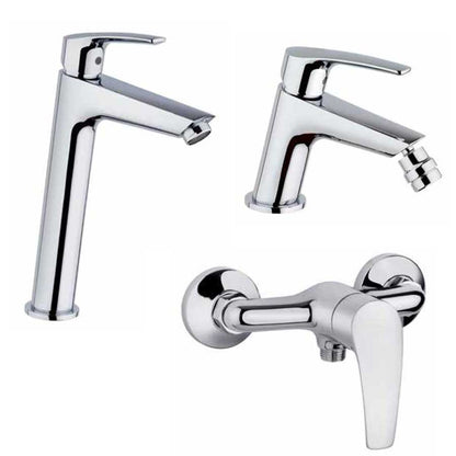 Set di Rubinetti per Doccia Esterno, lavabo Alto, Bidet cromato con Piletta e Saltello collezione Hike di Argo Rubinetterie by CeramicStore | Lo specialista del tuo bagno