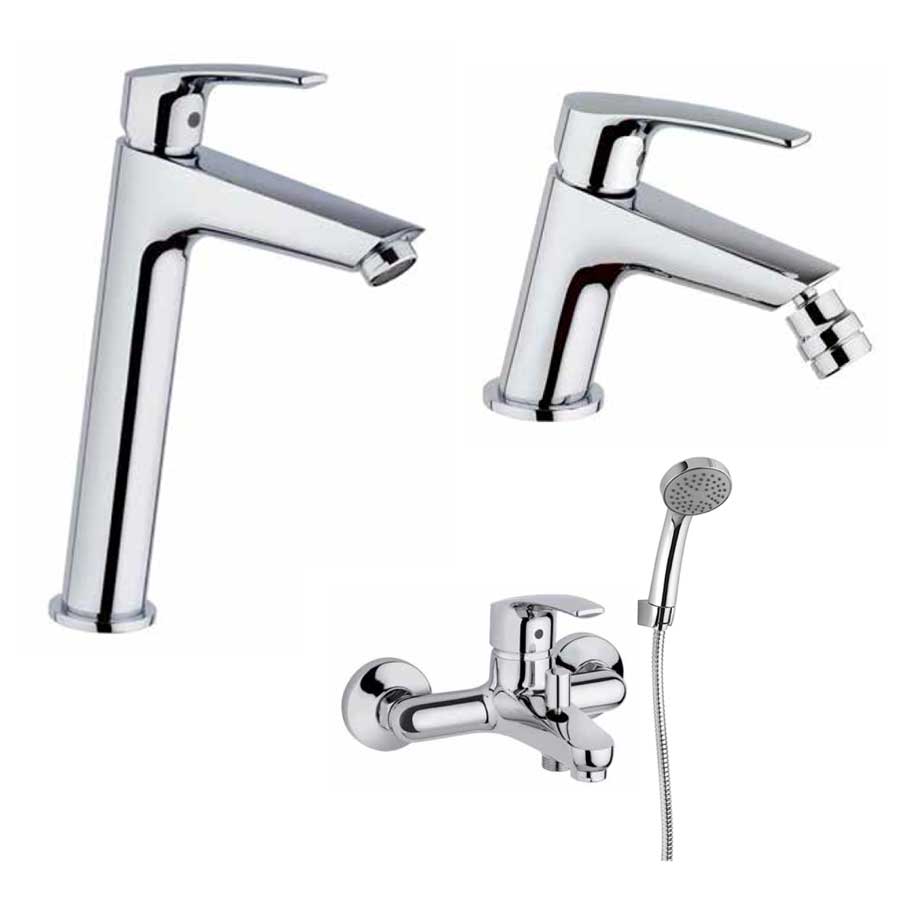Set di Rubinetti per Vasca Duplex, lavabo Alto, Bidet cromato con Piletta e Saltello collezione Hike di Argo Rubinetterie by CeramicStore | Lo specialista del tuo bagno