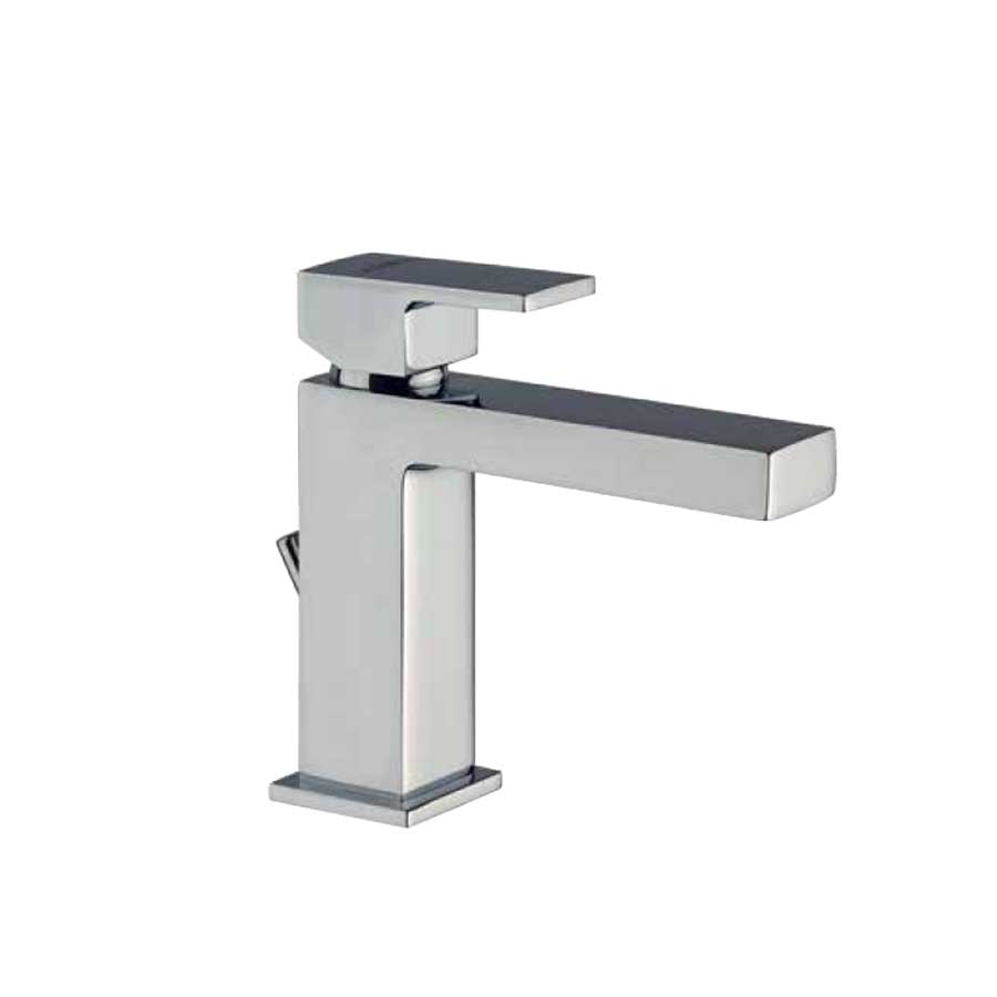Rubinetto di forma quadrata per lavabo finitura cromata con Piletta e Saltello collezione More di Argo Rubinetterie