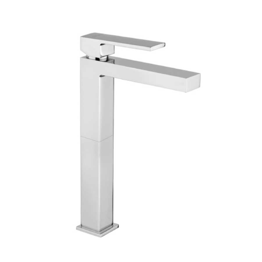 Rubinetto di forma quadrata per Lavabo Alto finitura cromata con Piletta Click Clack collezione More di Argo Rubinetterie