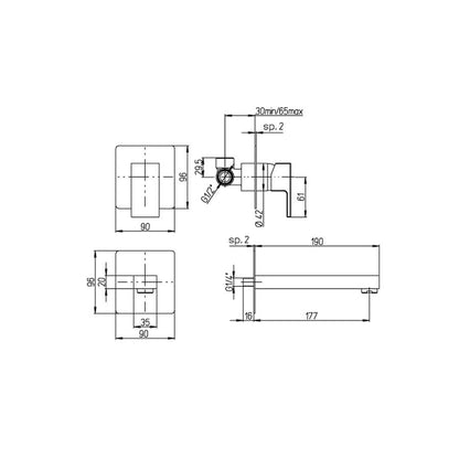 Set di miscelatori di forma quadrata per lavabo a muro e bidet finitura cromata con Piletta e Saltello collezione More di Argo Rubinetterie