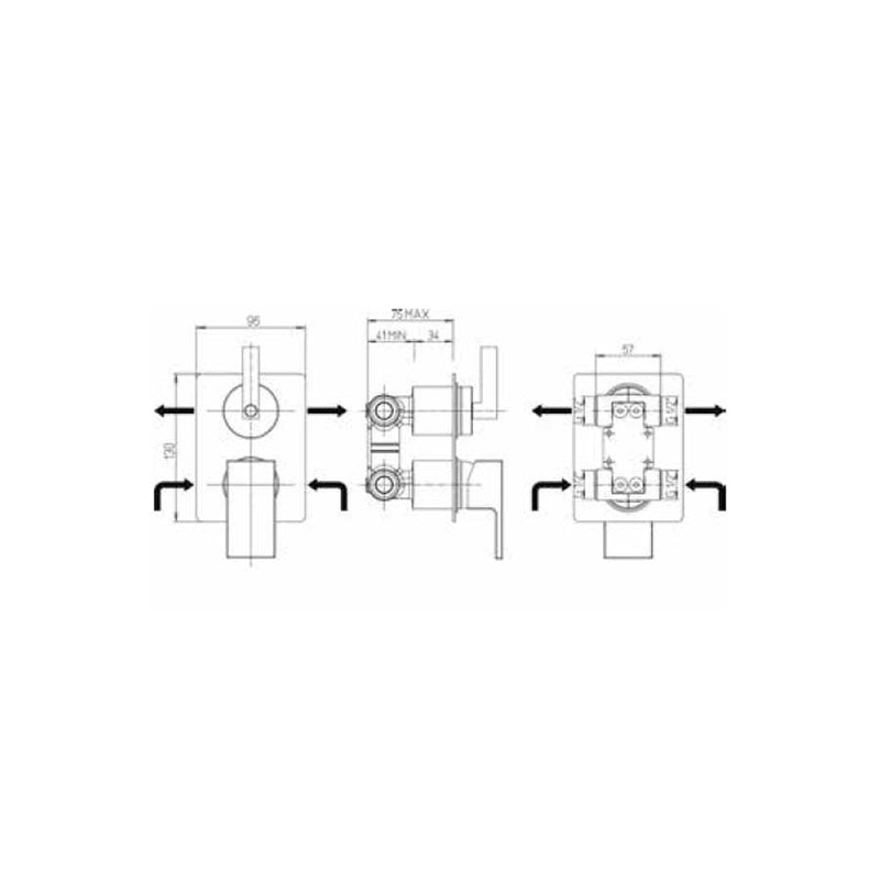 Set di miscelatori di forma quadrata per lavabo e bidet e doccia con deviatore finitura cromata collezione More di Argo Rubinetterie