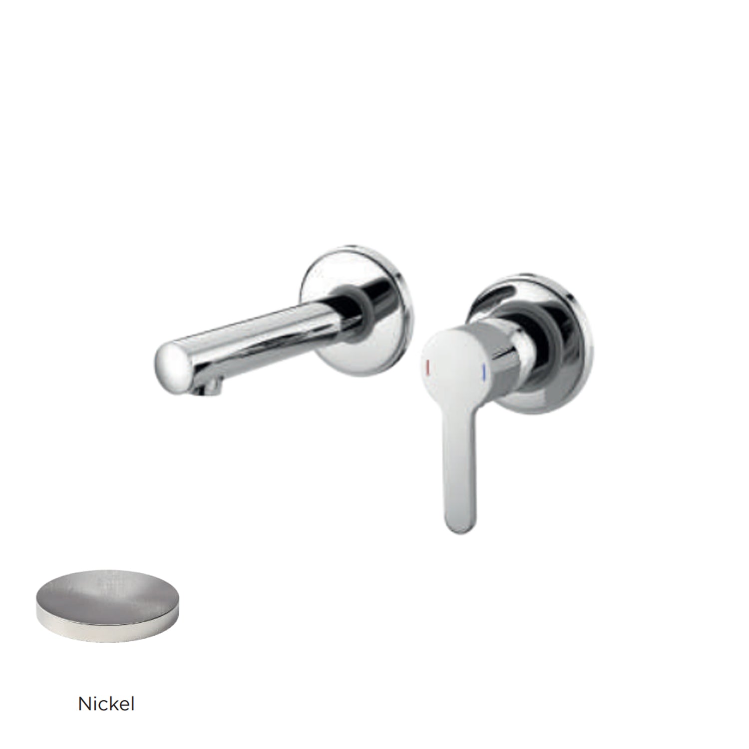 Miscelatore monocomando lavabo murale RubiFlux serie Lume canna 20 cm - Nickel by CeramicStore | Lo specialista del tuo bagno