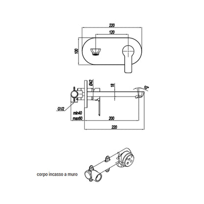 Miscelatore monocomando lavabo murale con piastra RubiFlux serie Zea canna 20 cm - Cromo by CeramicStore | Lo specialista del tuo bagno