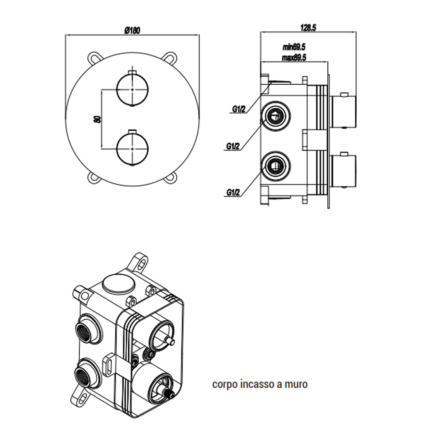 Miscelatore monocomando incasso termostatico con deviatore RubiFlux serie Zea - Cromo by CeramicStore | Lo specialista del tuo bagno