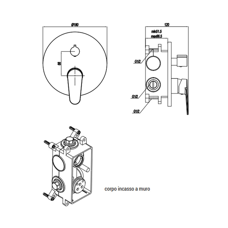 Miscelatore monocomando da incasso per doccia con deviatore RubiFlux serie Ampra - Cromo by CeramicStore | Lo specialista del tuo bagno