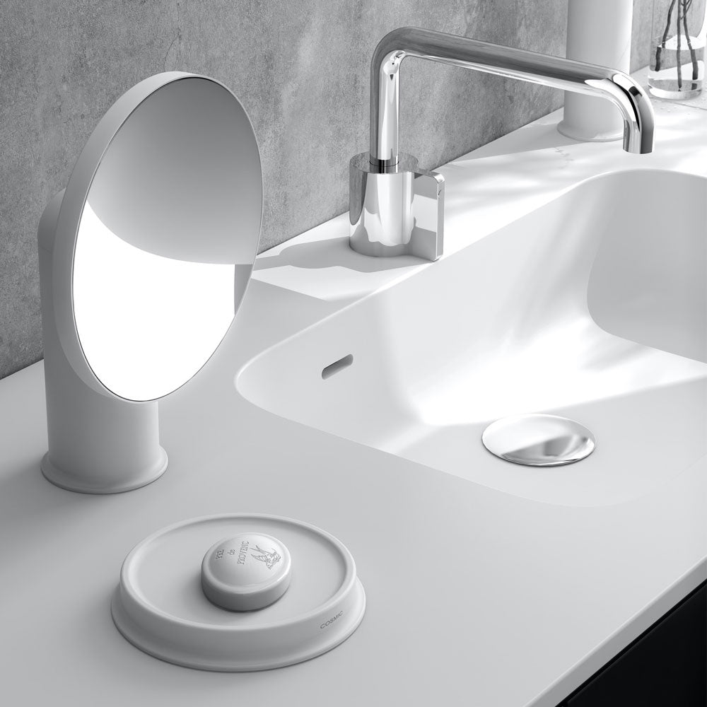 Specchio ingranditore da appoggio in acciaio della collezione 'Geyser' by Cosmic - Bianco satinato by CeramicStore | Lo specialista del tuo bagno