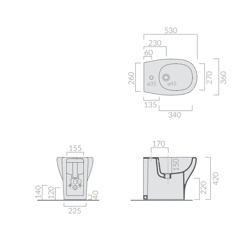Bidet Filomuro 53x36 cm serie Eden di Ceramica Galassia