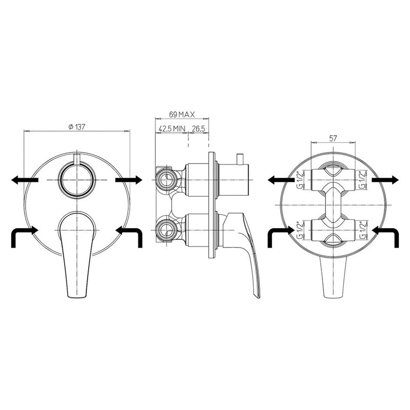 Miscelatore Doccia con Devitore completo di corpo incasso finitura cromo lucido Ducati Design collezione HD10 by CeramicStore | Lo specialista del tuo bagno