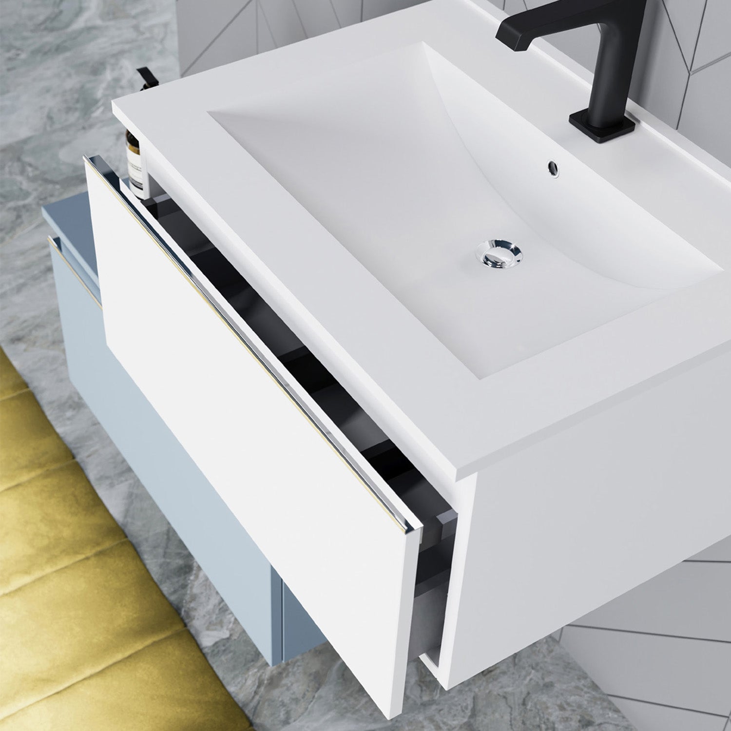 Composizione sospesa Shanti base con lavabo, specchio e led 80cm blu pastello opaco by CeramicStore | Lo specialista del tuo bagno