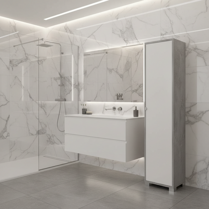 Mobile Colonna da Bagno 1 Anta finitura Struttura Cemento / Finitura Frontale Ossido Bianco by Sarmog