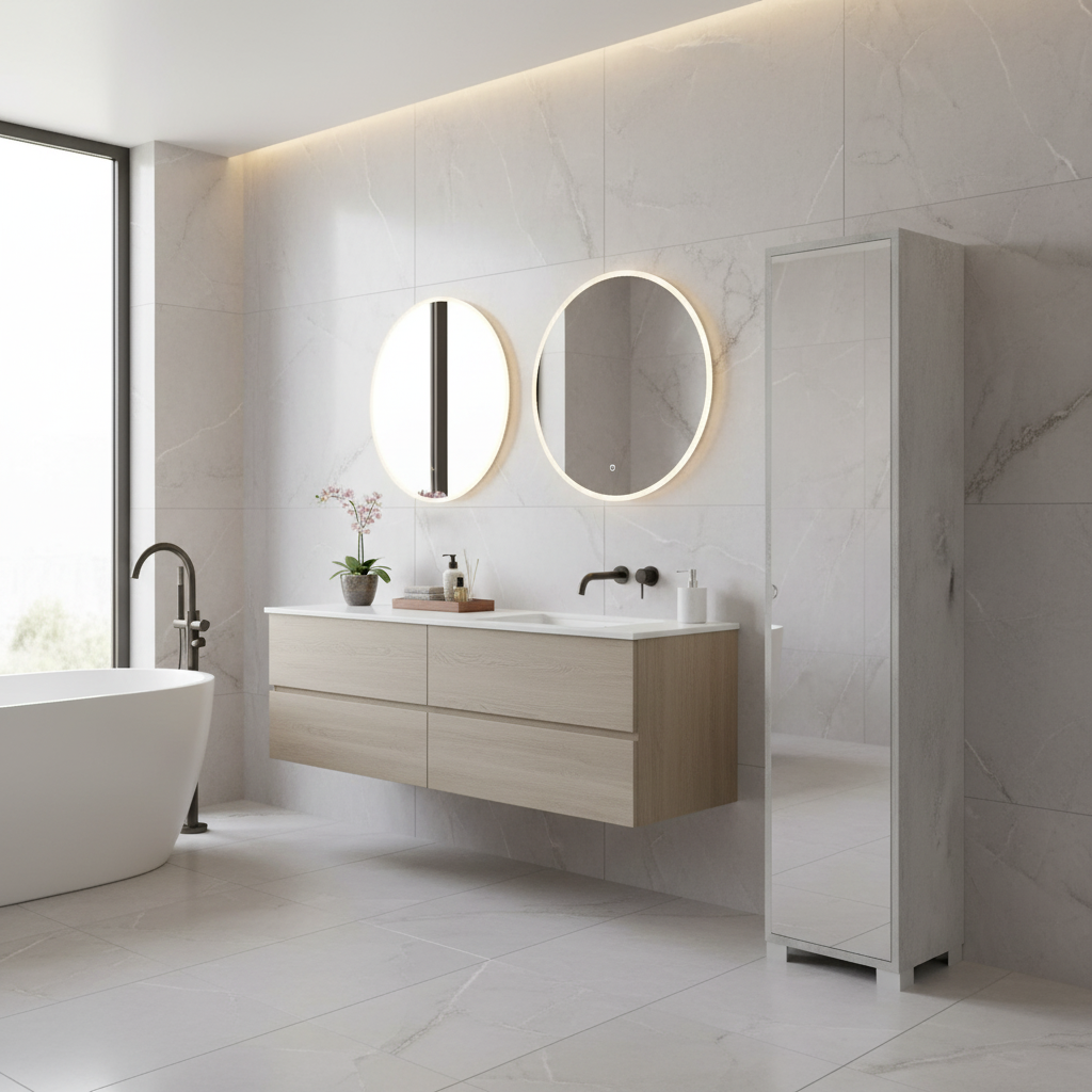 Mobile Colonna da Bagno 1 Anta finitura Struttura Cemento / Finitura Frontale Specchio Naturale by Sarmog