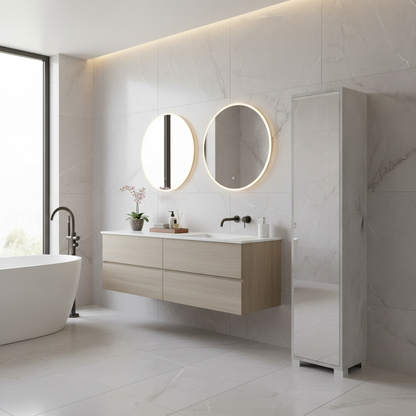 Mobile Colonna da Bagno 1 Anta finitura Struttura Cemento / Finitura Frontale Specchio Naturale by Sarmog