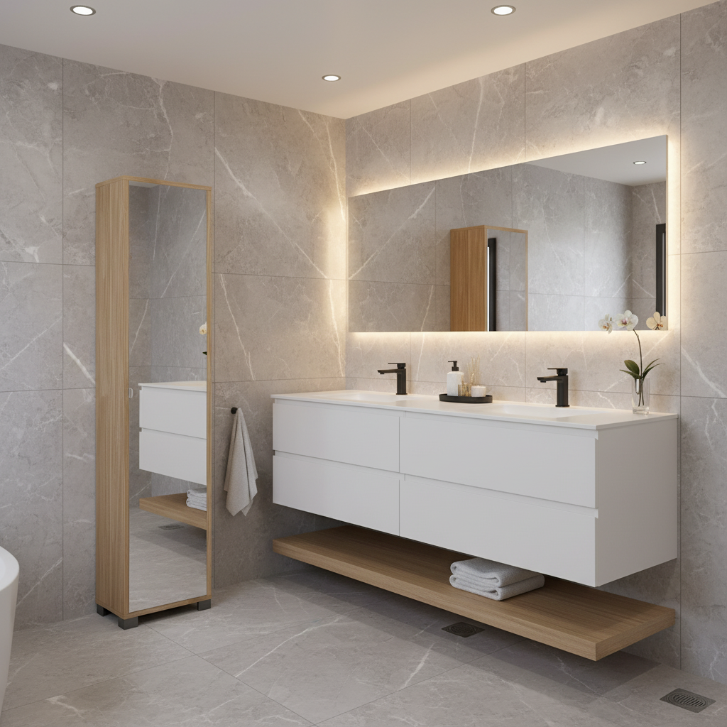 Mobile Colonna da Bagno 1 Anta finitura Struttura Noce Stelvio / Finitura Frontale Specchio Naturale by Sarmog