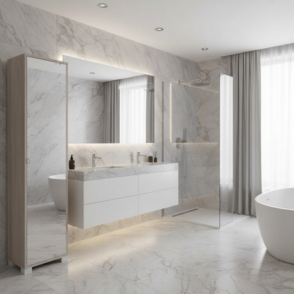 Mobile Colonna da Bagno 1 Anta finitura Struttura Olmo Chiaro / Finitura Frontale Specchio Naturale by Sarmog