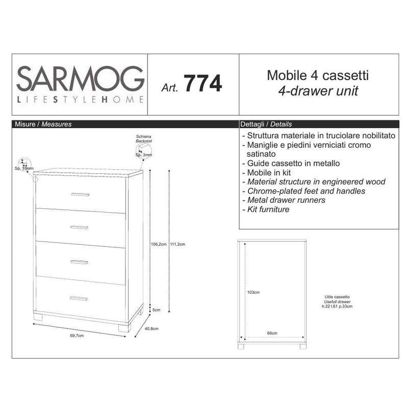 Mobile Cassettiera Verticale a 4 cassetti finitura Struttura Ossido Nero / Finitura Frontale Cemento by Sarmog by CeramicStore | Lo specialista del tuo bagno