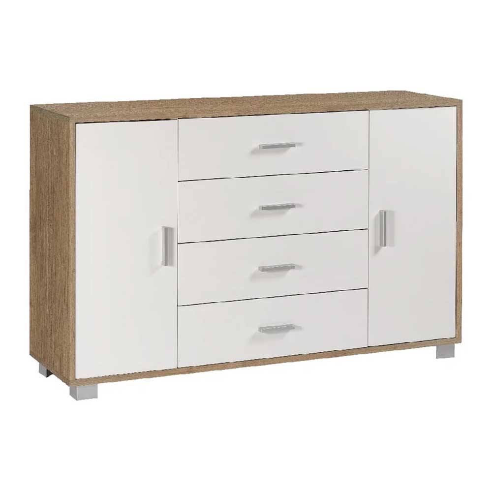 Mobile Credenza a 2 ante e 4 cassetti finitura Struttura Noce Stelvio / Finitura Frontale Bianco Fiammato by Sarmog by CeramicStore | Lo specialista del tuo bagno