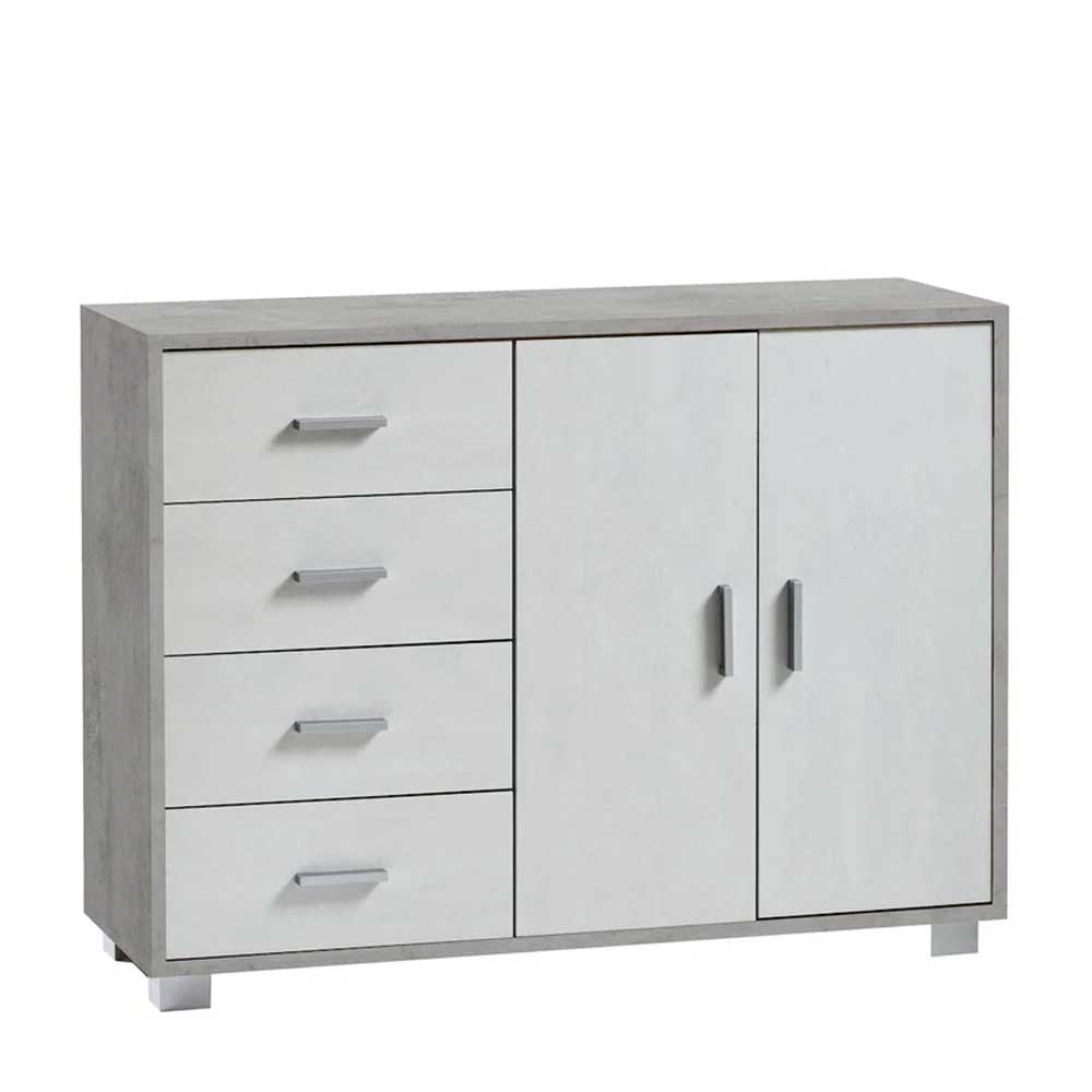Mobile Credenza a 2 Ante e 4 cassetti finitura Struttura Cemento / Finitura Ossido Bianco by Sarmog by CeramicStore | Lo specialista del tuo bagno