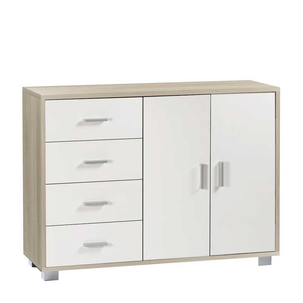 Mobile Credenza a 2 Ante e 4 cassetti finitura Struttura Olmo Chiaro / Finitura Frontale Bianco Fiammato by Sarmog by CeramicStore | Lo specialista del tuo bagno