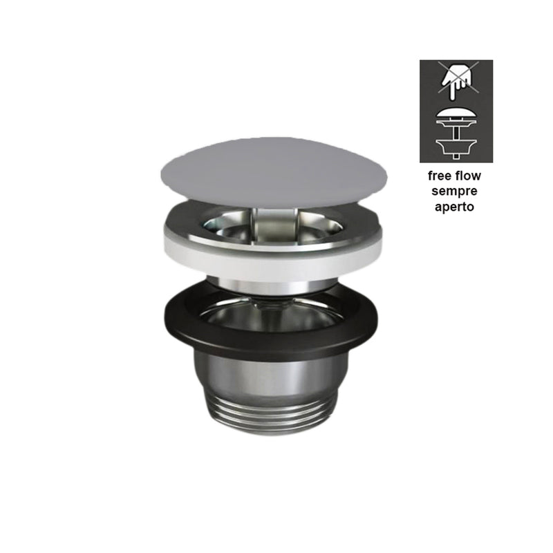 Piletta Free Flow con tappo tondo grigio opaco per lavabi Sensation senza troppo pieno by CeramicStore | Lo specialista del tuo bagno