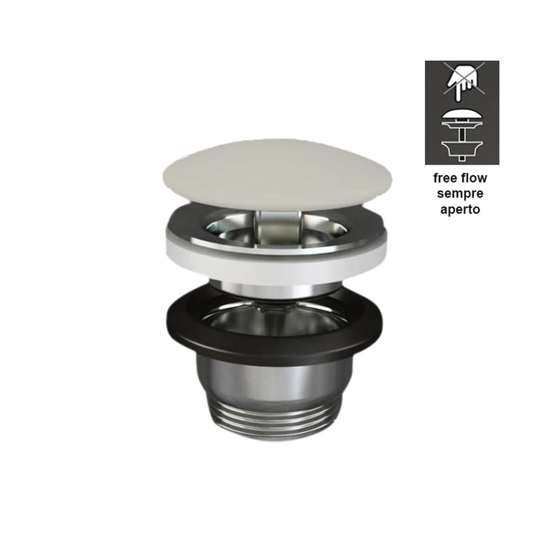 Piletta Free Flow con tappo tondo beige opaco per lavabi Sensation senza troppo pieno by CeramicStore | Lo specialista del tuo bagno