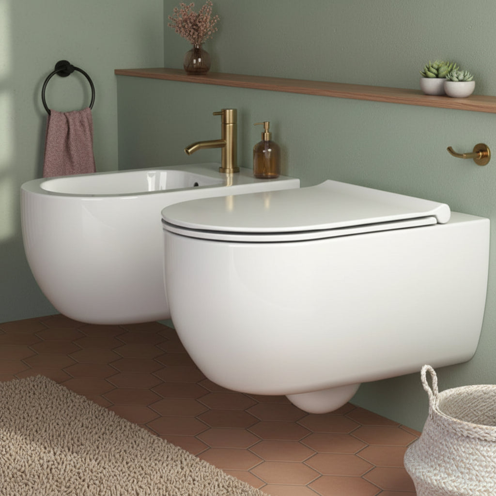 Coppia di sanitari sospesi Ceramica Globo modello Mode 53x34 cm bianco opaco con sedile SoftClose