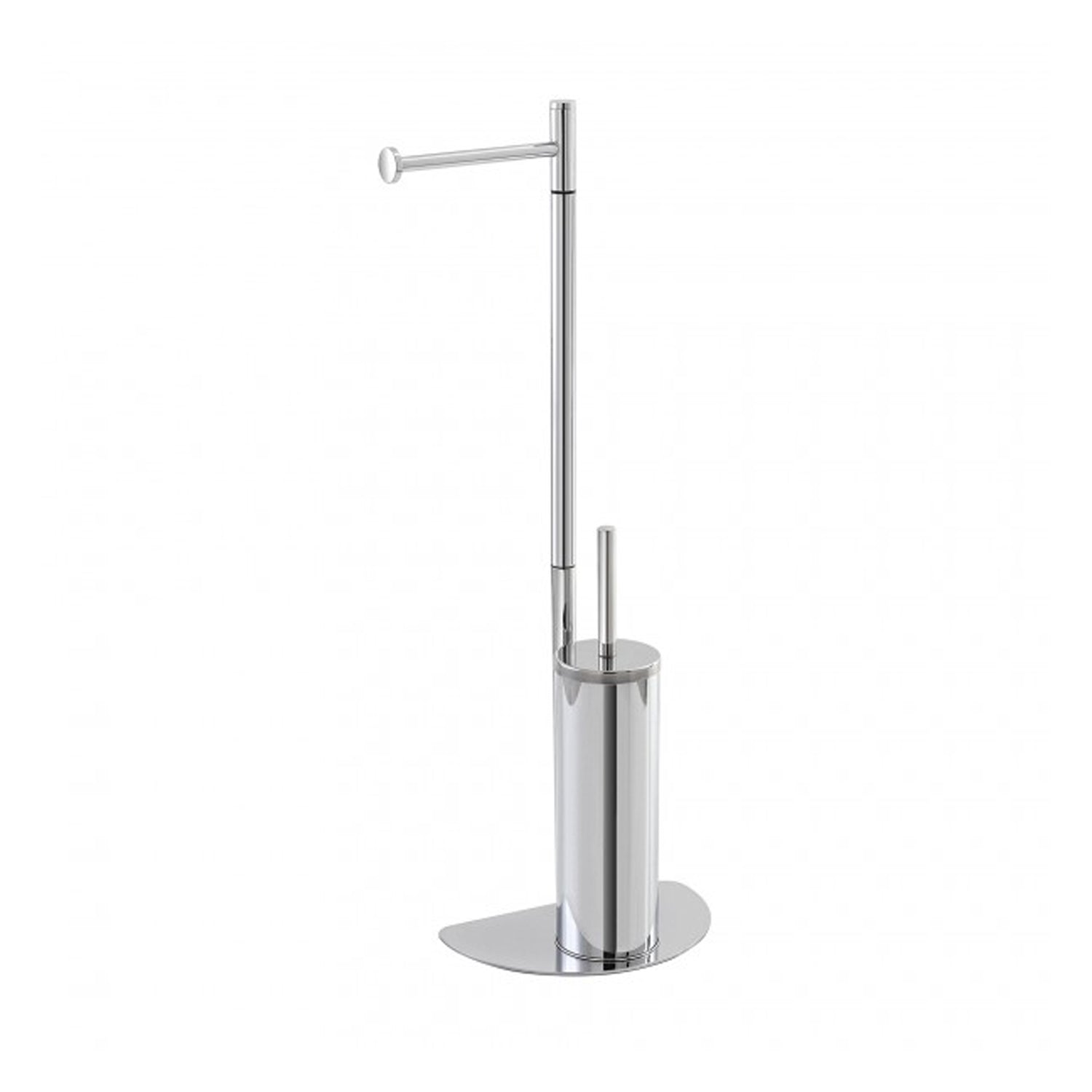 Piantana portarotolo e scopino in acciaio cromato con base salvaspazio h 76 cm