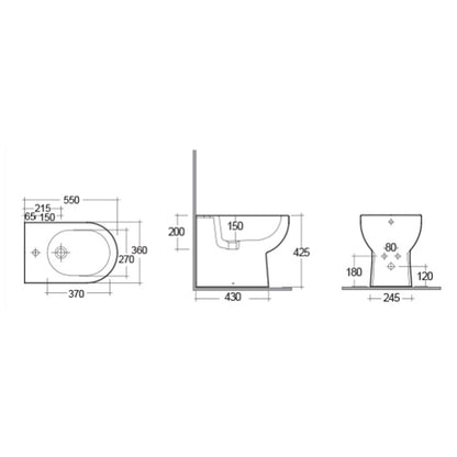Bidet filomuro modello Tonique in porcellana 55x36x42