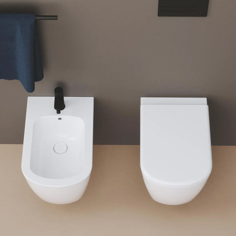 Coppia sanitari a terra Ceramica Azzurra serie Aurea 55x36x43 cm con sedile soft-close - Bianco lucido