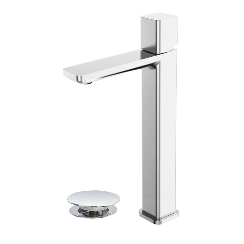 Kit miscelatore lavabo alto + bidet RubiFlux serie Lilium Modello Grey con piletta clic-clac - Nickel spazzolato